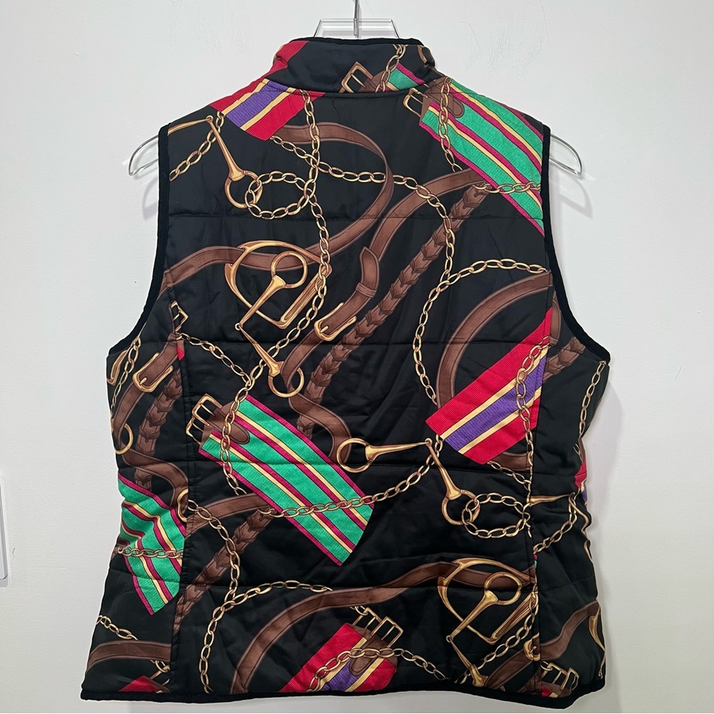 Ralph Lauren Crest-Patch Diamond-Quilted Vest Black Reversible Equestrian Sz L - Picture 4 of 10